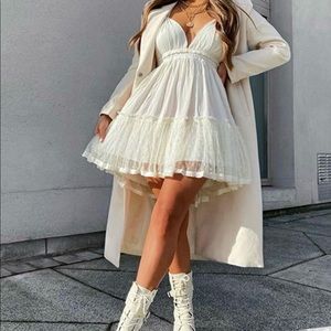 Shein Dobby Mesh Self Tie Ruffled Halter